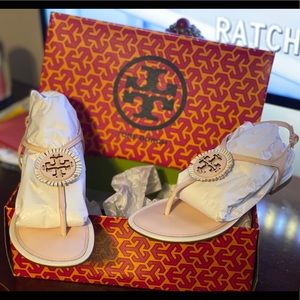 Pink fringe Tory Burch sandals